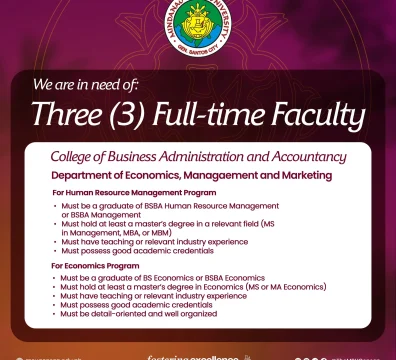 MSU-GenSan CBAA Now Hiring 3 Full-Time Faculty Members