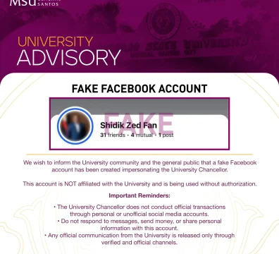 UNIVERSITY ADVISORY - Fake Facebook Account