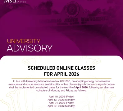 UNIVERSITY ADVISORY - Scheduled Online Classes for April 2026