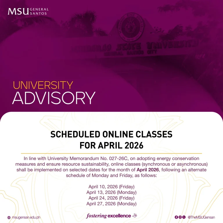 UNIVERSITY ADVISORY - Scheduled Online Classes for April 2026